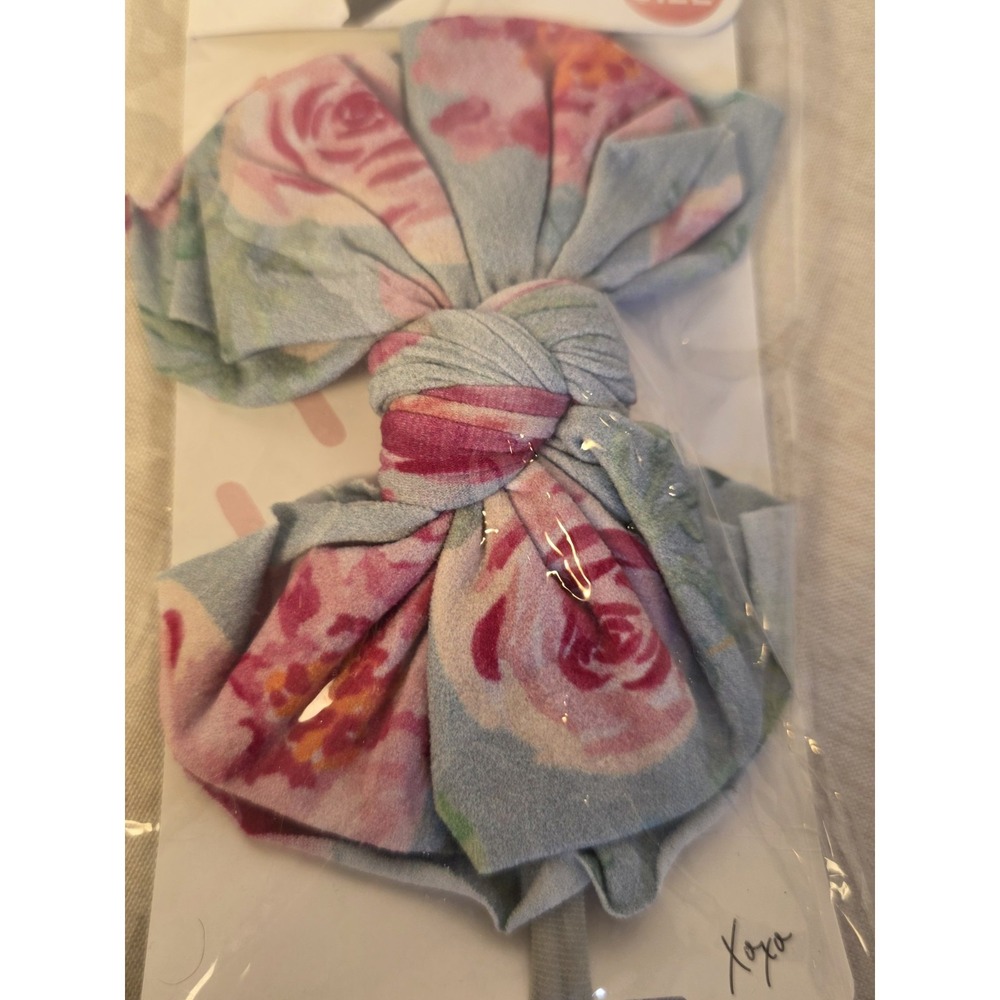 baby bling bow headband Blue With Pink Roses One Size New - Picture 3 of 3
